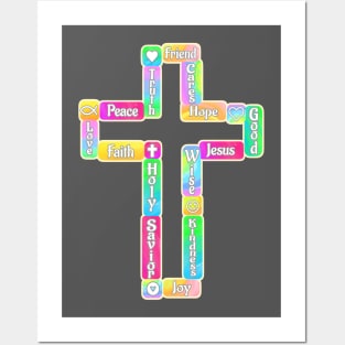 Decorative Cross with Christian Words Posters and Art